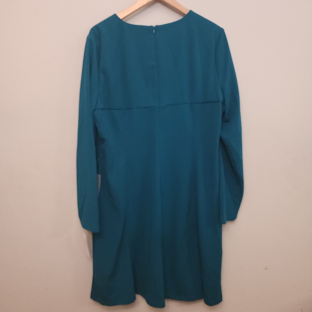 Donna Morgan Teal‎ Blue Keyhole Neck Long Sleeve Crepe Shift Dress Size 18 - Picture 3 of 8